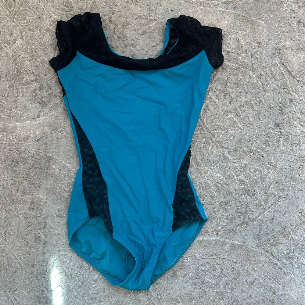 AK Dancewear Emery Leotard Medium Black/Turquoise Mesh style